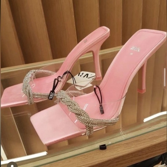 Zara women’s rhinestone Vinyl high heel sandals 1324/010 - Picture 5 of 16